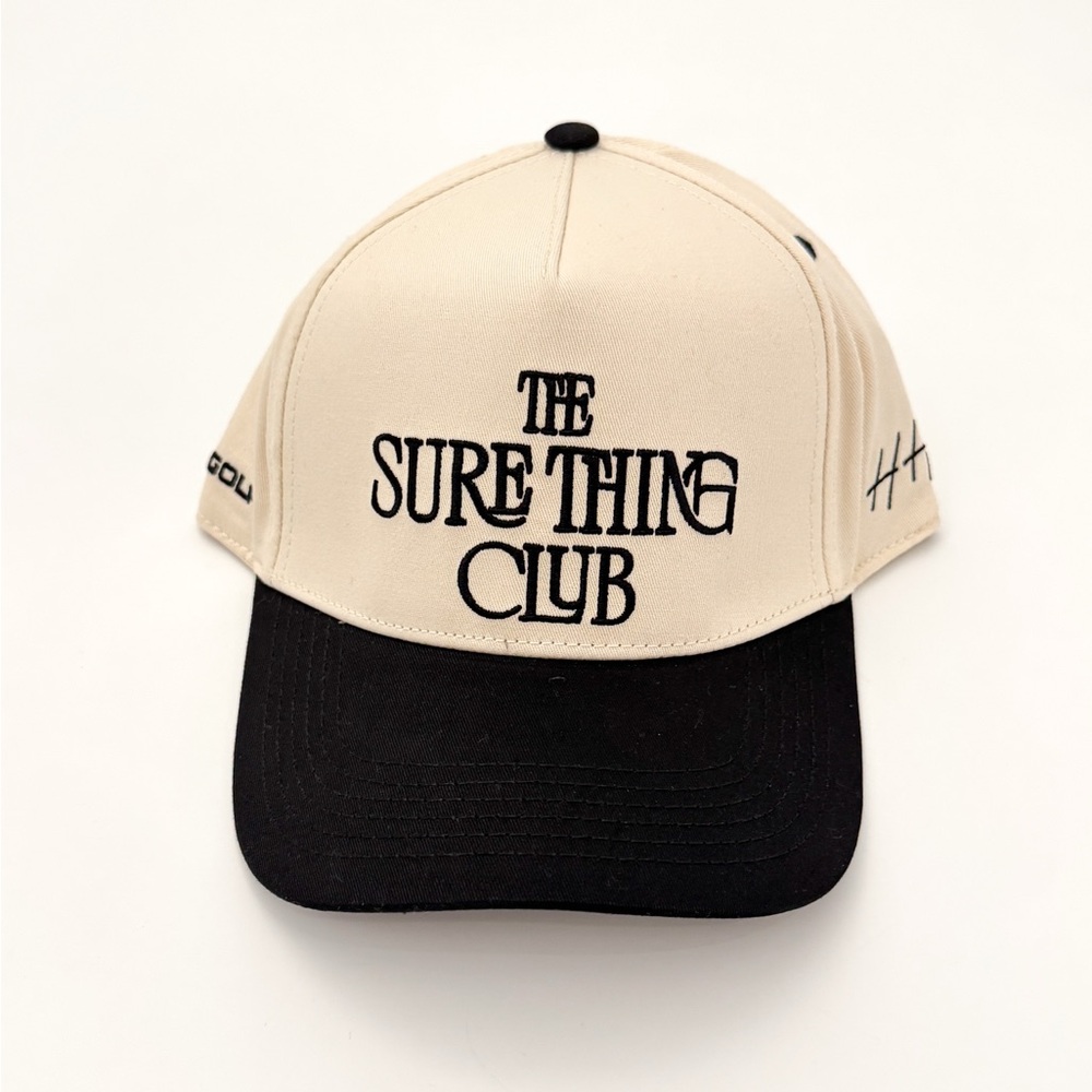 Sure Thing Club Topgolf Baseball Cap Hat Beige and Black